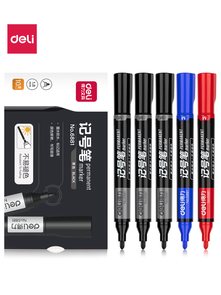 100 Deli Black Oil-Based Markers, Large Capacity, Thick Tip, Waterproof, Non-Fading, Quick-Drying, Wholesale Graffiti and Courier Pens