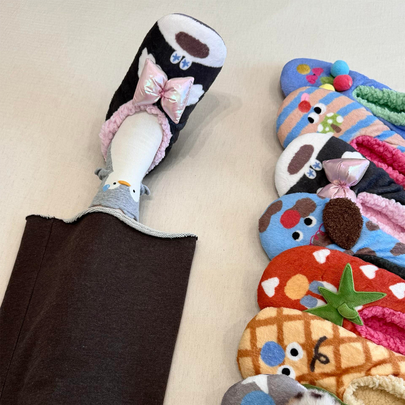 Funny Cartoon Floor Socks for Women, Autumn and Winter, Fleece-Lined and Thickened, Home Sleep Socks, Adult Non-Slip Warm Foot Socks