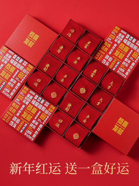 Red Socks for the Year of the Snake 2025, Red New Year Socks for Women, Men's Mid-Calf Socks, Non-Pure Cotton, Gift Box for Women