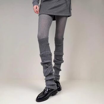 Gray Over-The-Knee Socks, Slouch Socks for Women, Autumn and Winter Slimming Y2K Long Socks with Pantyhose, Non-Slip, Warm Knee Pads and Leg Warmers