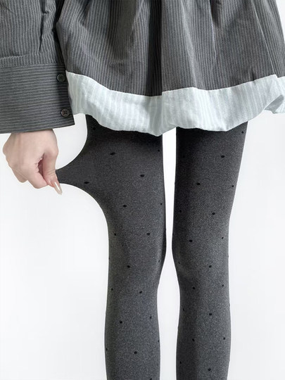 Gray Polka Dot Tights for Women, Spring and Autumn Thin Style, Retro Round Dot Gray Series, Outerwear Leggings, Versatile and Slimming