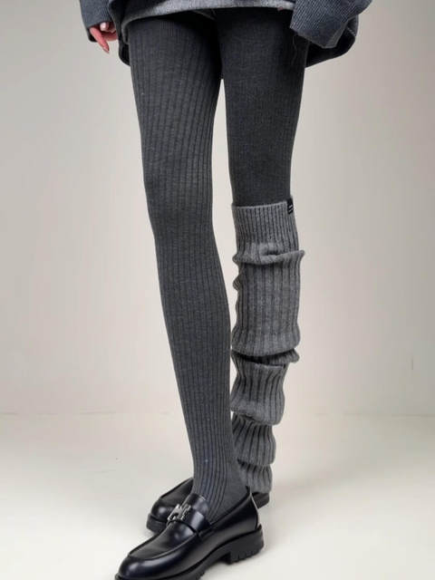 Miu gray threaded pantyhose women's autumn and winter outer wear warm pit striped Roman pattern slimming leggings spring and autumn