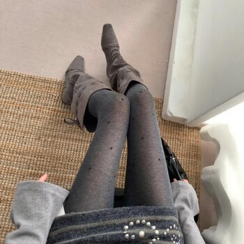 Gray Polka Dot Long Boot Pantyhose French Retro Style Silk Stockings Gray Series Slimming Polka Dot Leggings for Women Spring and Autumn