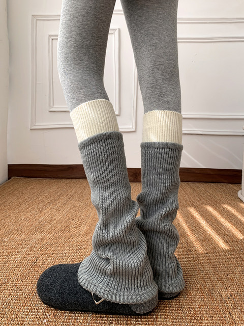 Color block socks pile socks for women autumn and winter thickened long tube with shark pants layered calf ankle snow boots leg covers