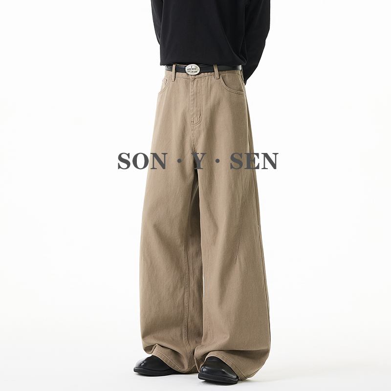 Melard Khaki Cotton Jeans for Men, 2026 Spring Trendy Wide-Leg Casual Floor-Length Pants, Unisex Style Melard Khaki Cotton Jeans for Men, 2026 Spring Trendy Wide-Leg Casual Floor-Length Pants, Unisex Style