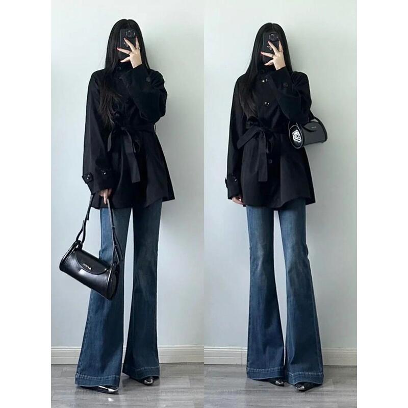 Retro Blue Flared Pants for Women, Autumn 2025 New Style, Slim High-Waisted Slightly Flared Jeans Paired with High Heels