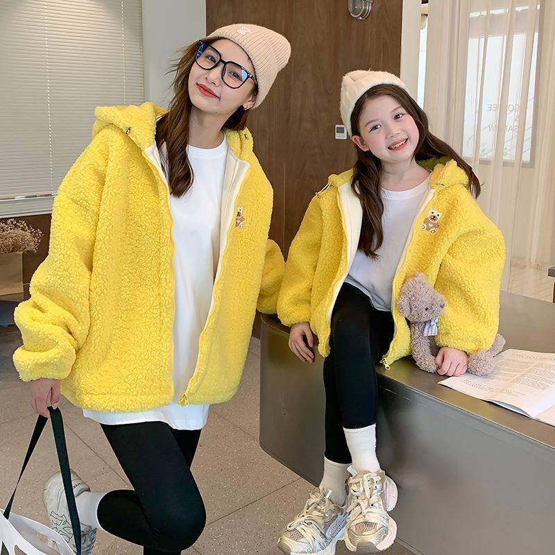 Fried Street pro-son fitted mother and son autumn winter 2023 new lamb fluff sweater foreign pistachio female dress thickened parent-child jacket-Taobao