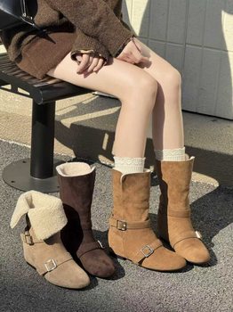 Aibeibei 2025 spring new fashion versatile round toe thick heel mid-calf boots for women casual boots