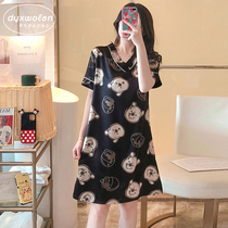 Japanese Sleeping Dress Womens Summer Thin ICE SILK SHORT SLEEVE SMALL BEAR EMULATION SILK CUTE CARTOON 2022 NEW HOME CLOTHING