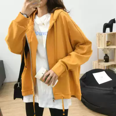 Loose BF wind hooded zipper sweater women's 2021 spring Korean cardigan all-match thin long sleeve sports and leisure jacket