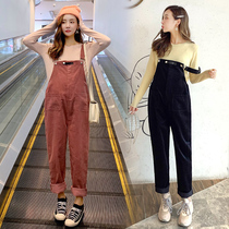 Maternity Strap Pants Spring and Autumn Fashion Corduroy jumpsuit 2021 New Loose Casual Cotton Pants Plus Size