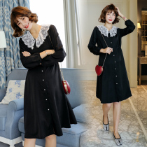 Maternity dress spring and autumn dress fashion new lace lapel top Net red ocean air tide hot mom skirt size