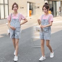 Pregnant women denim strap pants set fashion jumpsuit 2021 New loose sling shorts thin wear