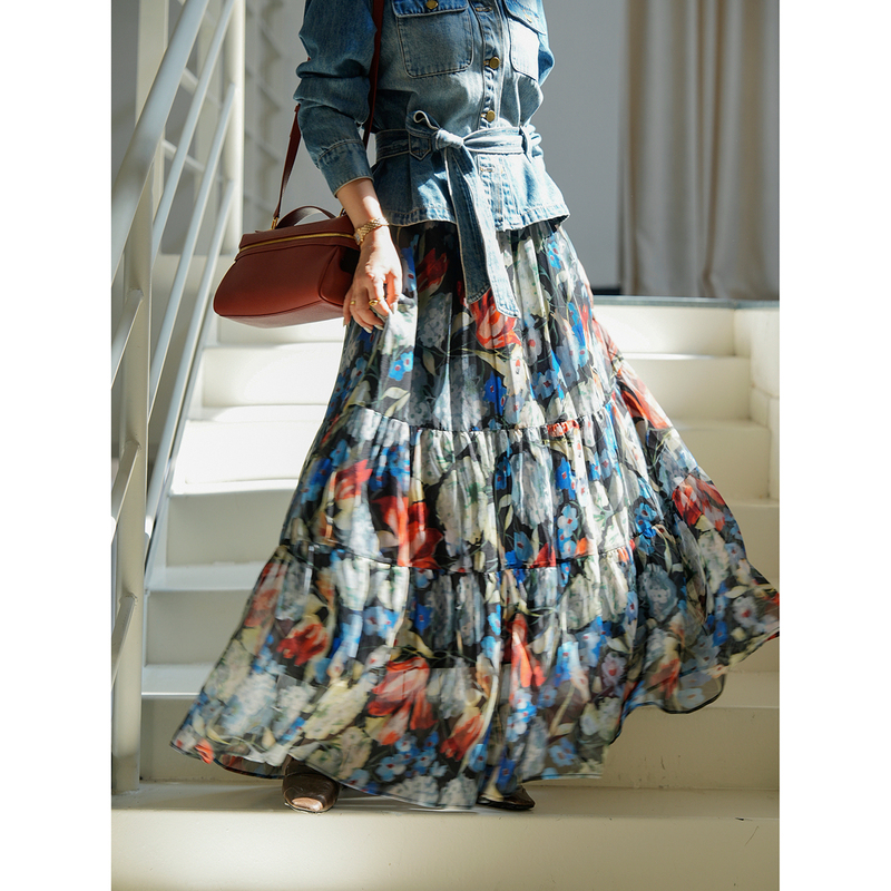 Beauneath [Senahua Ye] Super Fairy-Like French Artistic Elastic Waist Long Tulle Skirt