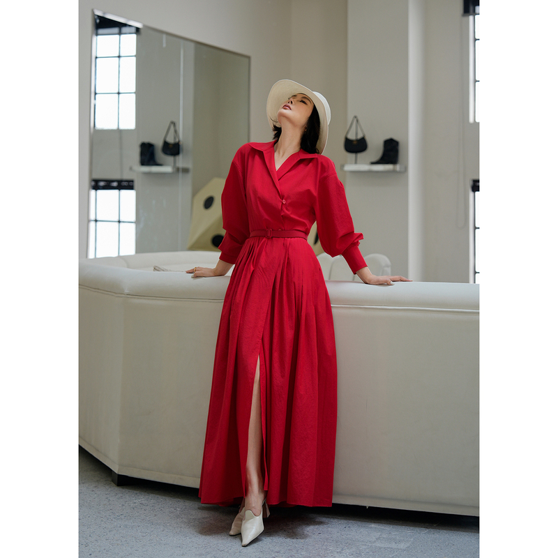Beauneath [Legendary] Ralph Haute Couture Three-Dimensional Tailoring Waist-Cinching Elegant Long Dress Shirt Dress