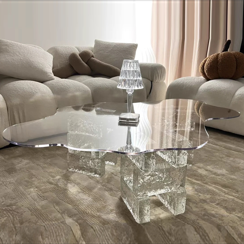 Acrylic Cloud Coffee Table, Creative Glass Transparent Side Table, Living Room Small Table, High-End Light Luxury Nordic Small Apartment