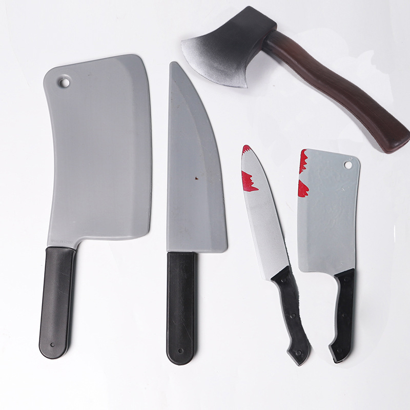 Halloween cospaly props terror with blood sharp knife performance emulating soldier's axe head saw fake kitchen knife machete