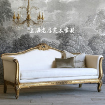 European solid wood carved sofa Modern oak fabric three-person sofa Simple living room old sofa chair can be customized