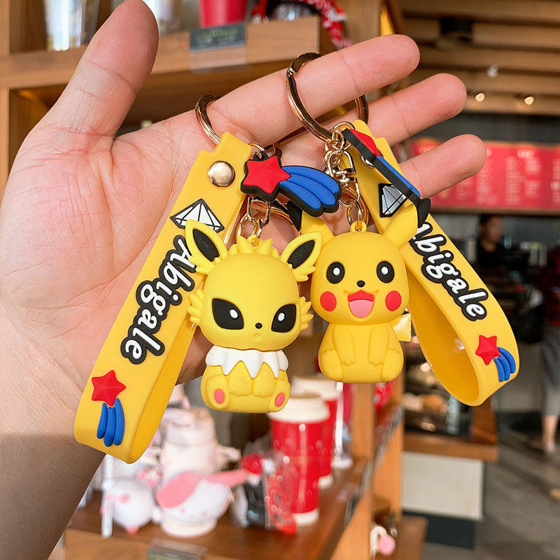 Couple Cartoon Woman Creative Pikachu Tile Bookpack Hanging a Lovely Key Chain