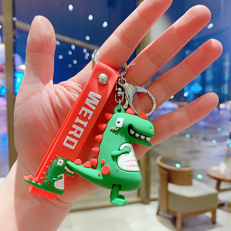 Light Green Dinosaur + Red Dragon Ropea bag Doll Key buckle Pendant female lovers lovely ins originality Ring Internet celebrity automobile Key chain Small Pendant