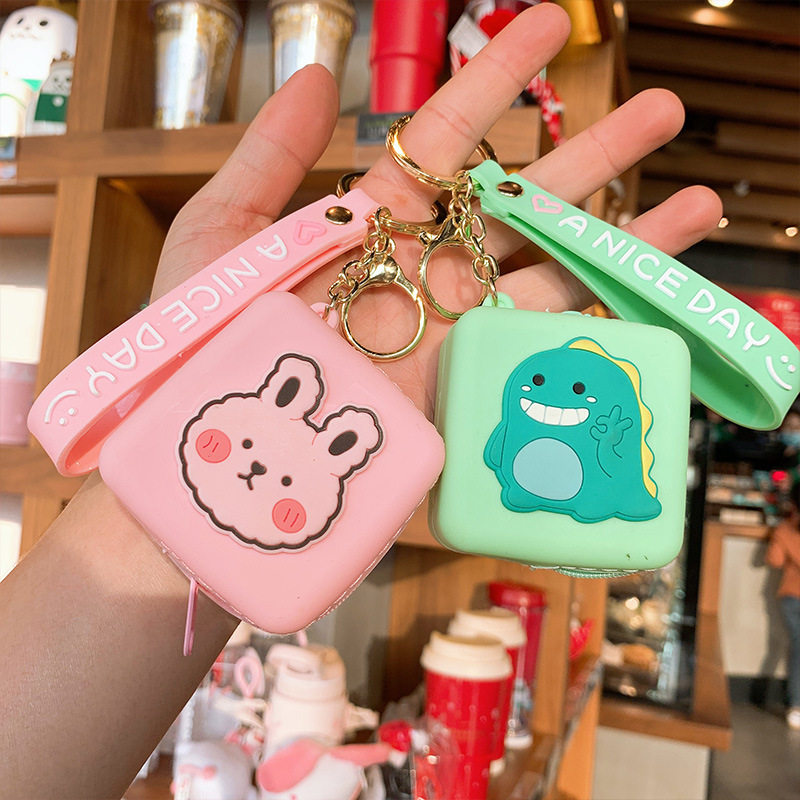 Cartoon Square Zero Wallet Couple Female Pendants Containing Cute Creative Key Chains Hang Accessories Small Gift Key Buttons