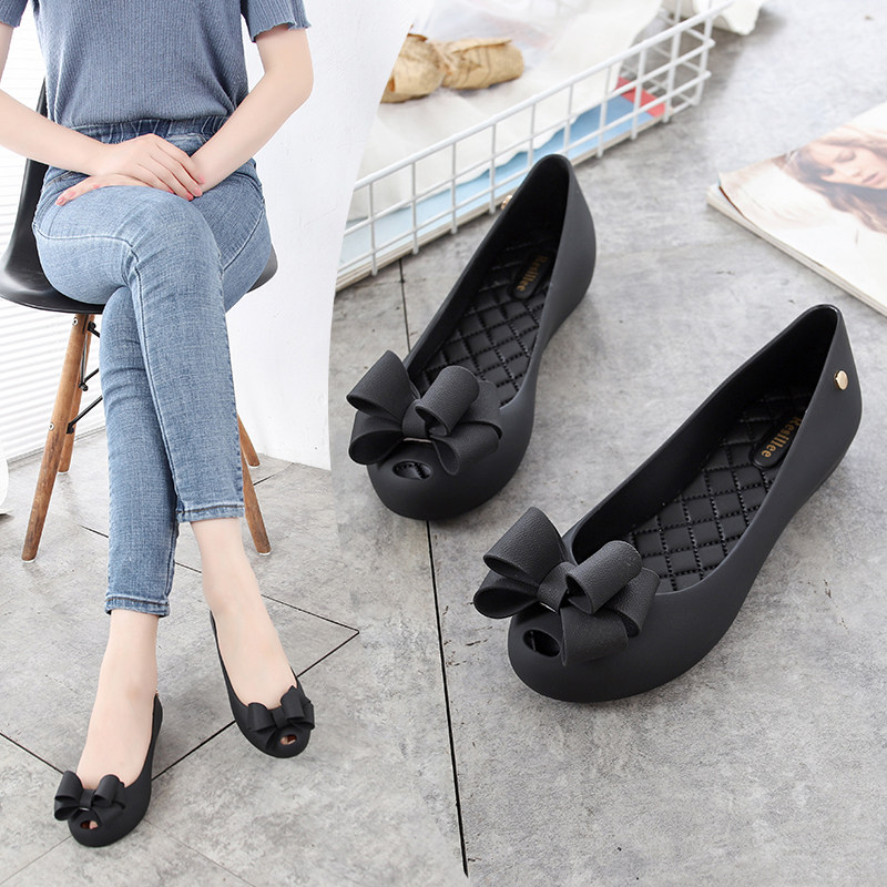 Summer plastic fish mouth jelly rain boots women's waterproof inner heightened breathable casual shoes soft thick bottom shallow mouth beach shoes