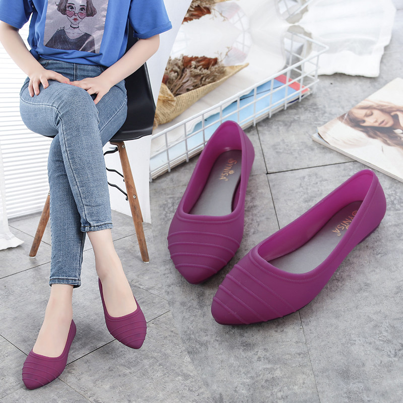 Summer new jelly rain boots women's flat-heeled Baotou plastic waterproof shoes for work, grocery shopping, rain boots, scrub shoes