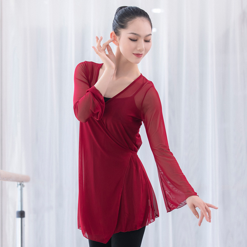 Body rhyme dance dress female large size code ancient dance practice Trumpet Sleeves of the Trumpet Sleeve Art performance to serve female folk dance Out of service