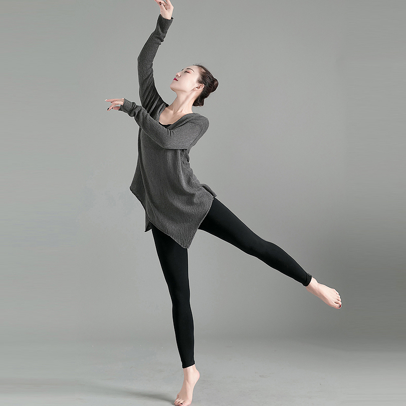 Autumn and winter dance practice Dance Suit Women Adults Loose Large V Collar Irregular Perspective Dance Hooded Yoga Clothes