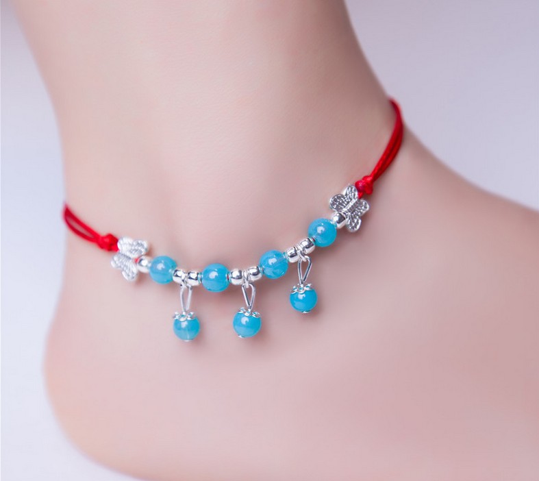 Năm sinh dây đỏ chuông vòng chân nữ dệt tay đơn giản chuyển hạt đơn đôi sinh viên Hàn Quốc mã não chân dây nam vòng đeo chân nữ bằng vàng