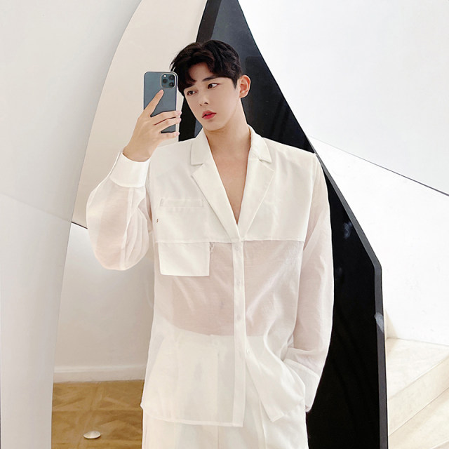 Summer abstinence thin semi-permeable organza sun protection suit men's Korean style loose handsome ເຄື່ອງນຸ່ງປ້ອງກັນແສງແດດແລະ jackets trendy