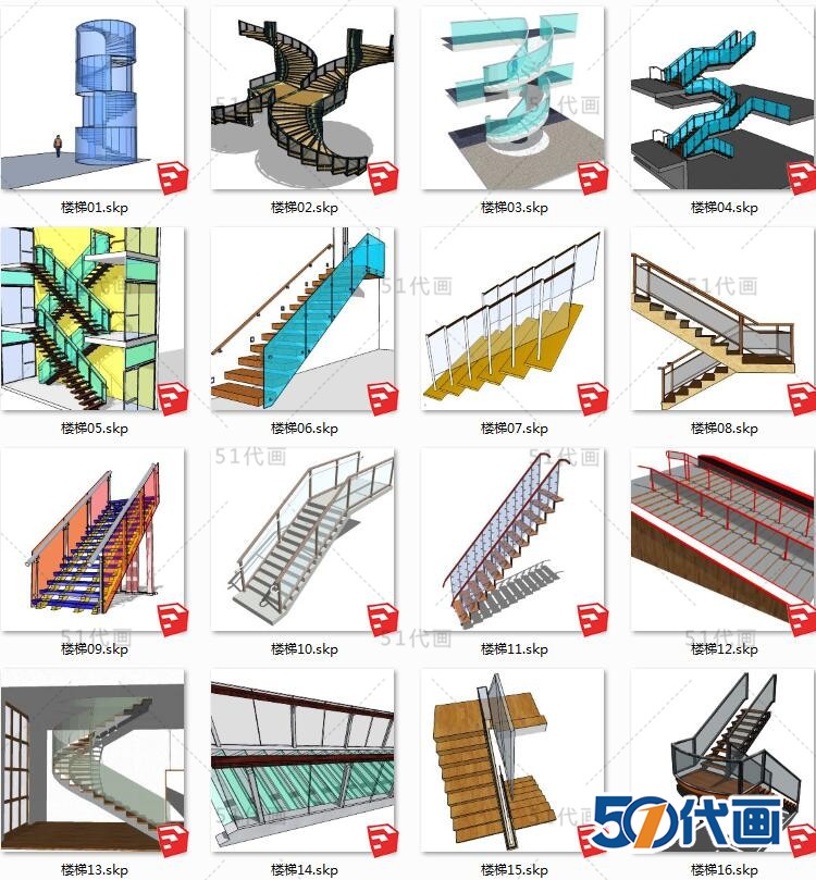 T577门窗玻璃幕墙移门SU模型现代护栏隔断推拉门雕花楼梯...-12