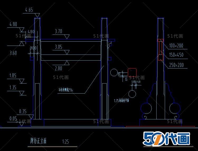 T511仿古典牌楼大门牌坊门头小品古建SU模型CAD图纸中式建...-13