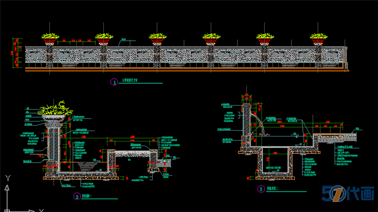 T226景墙围墙挡墙细部节点图大样图园林景观设计小品CAD施...-13