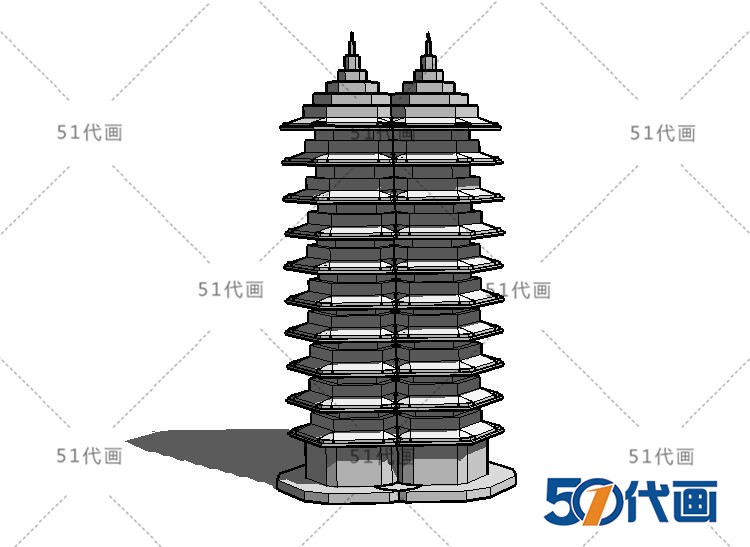 T513古建筑宝塔寺庙廊亭石塔名楼民居SU模型CAD图纸中式建...-18