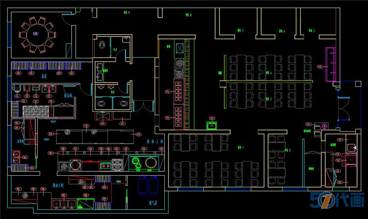 T224餐厅厨房商用设备平面布置图酒店食堂后厨设计CAD施工...-4