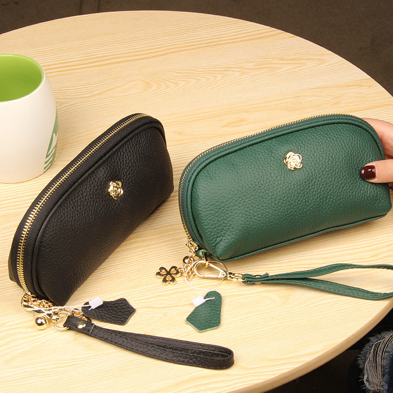 First layer cowhide clutch for women 2021 new large-capacity leather mobile phone coin purse big money clip long wallet women