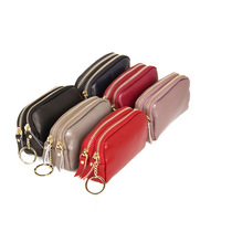 The first layer of cowhide double zipper clutch womens small bag 2021 new European and American leather mini coin purse key bag tide