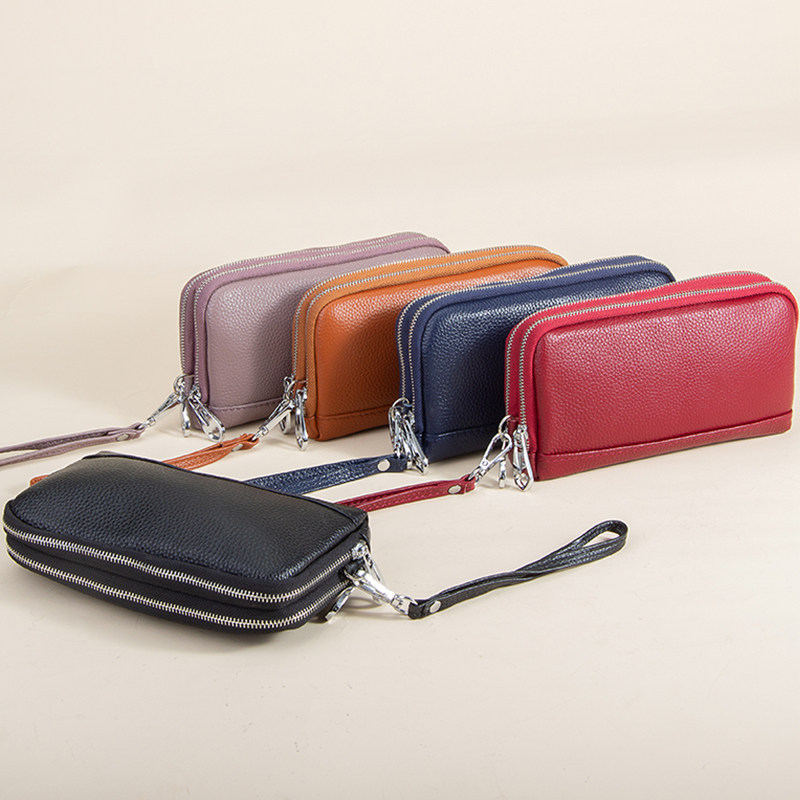 Clutch bag women 2021 new large-capacity double zipper clutch bag leather handbag fashion wild womens small bag