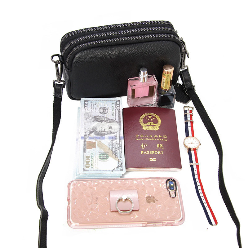 Clutch bag women's leather one-shoulder cross-body bag women's bag 2021 new fashion three-layer zipper soft leather middle-aged small square bag