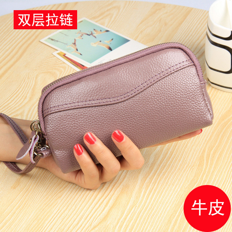 2021 new European and American leather double zipper clutch bag women's small bag women's large capacity coin purse women's bag mobile phone bag