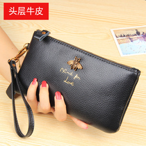 The first layer of cowhide long zipper wallet female new European and American bee clutch female cowhide mobile phone coin purse tide