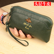 First layer cowhide zipper clutch female 2021 new European and American leather clutch large capacity mobile phone change card bag
