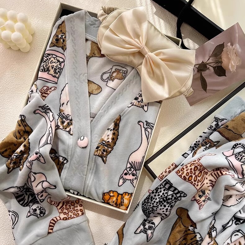 Zhao Lusi's Same Style [Vctoria] Island Velvet Pajamas for Women, Autumn and Winter, Gift Box for Best Friend, Thickened and Warm