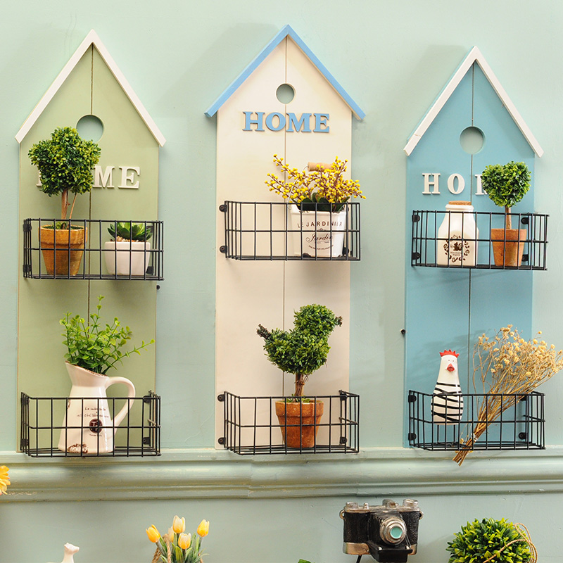 American country fresh pastoral retro cafe shop small house wall decoration storage basket flower rack storage wall decoration