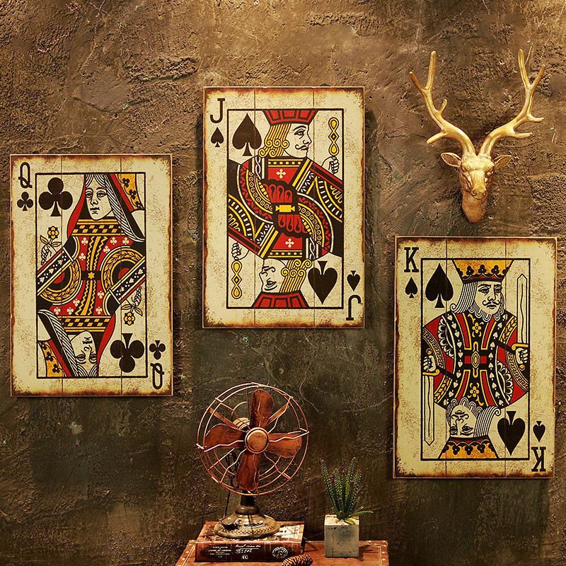 American Retro Creative Mahjong Playing Cards Wood Board Painting Bar Web Cafe Dining Hall Wall Personality Creative Decoration Hanging