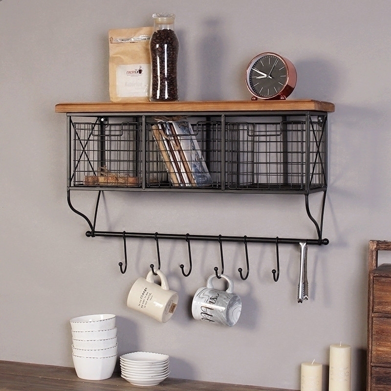 Retro Industrial Wind Grid Wall Decoration Shelve Hook Coffee Hall Office Home Wall American Hangings
