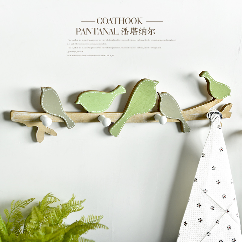 Creative Fresh Fields Garden Wooded Small Bird Hook Wall-mounted Home Bedroom Door Rear Clothe Hood Hook Wall Decorated Pendant Adornment