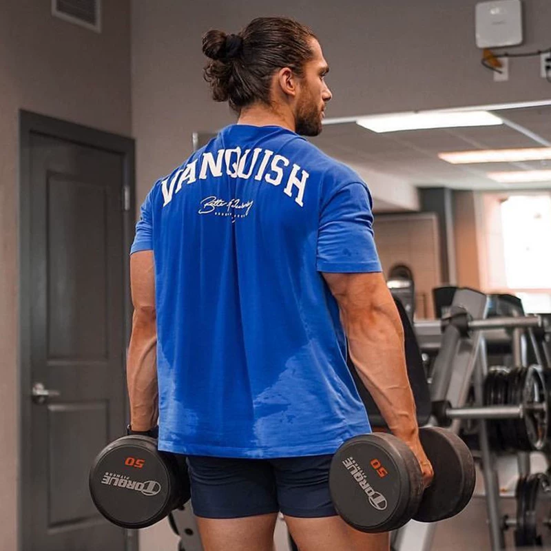 Summer sports T-shirt for gym, loose fit, with short sleeve, size