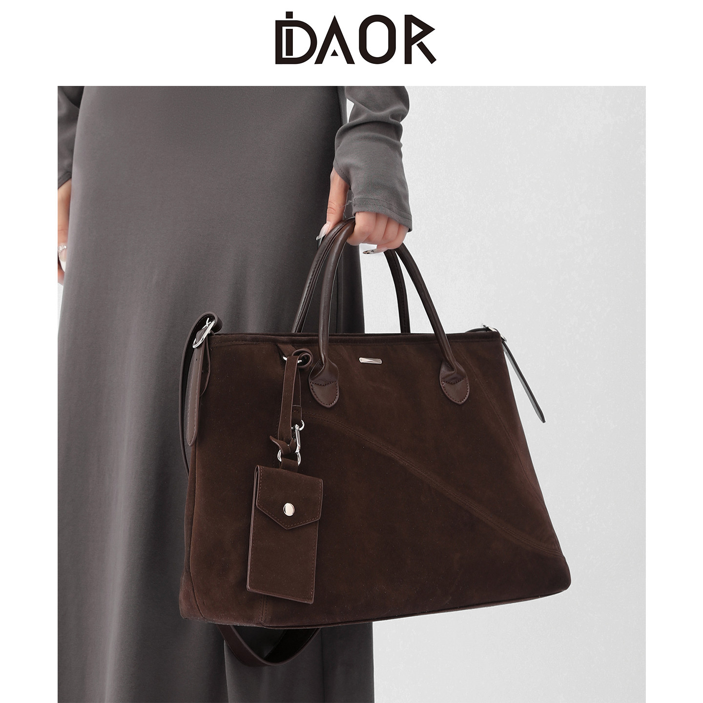DAOR Suede Travel Tote Bag for Women 2026 Autumn/Winter New Large Capacity Retro Handbag Shoulder Crossbody Bag - Thumbnail 4